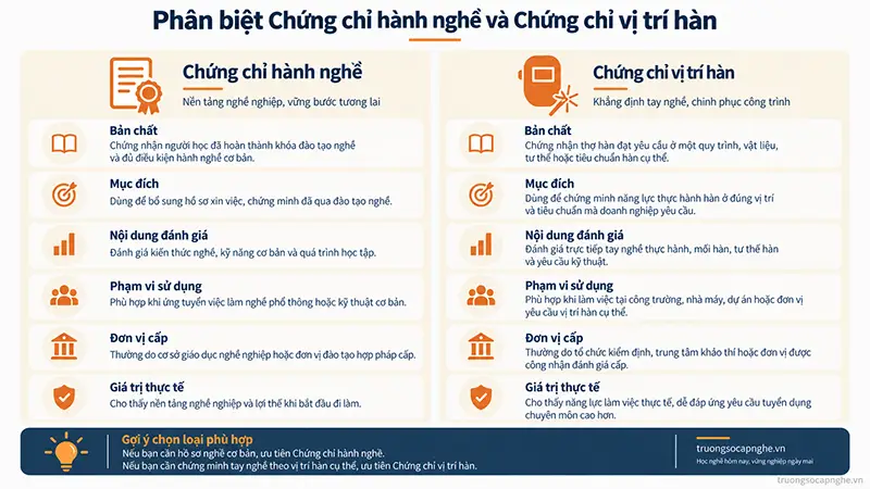 Phân biệt chứng chỉ hành nghề và chứng chỉ vị trí hàn